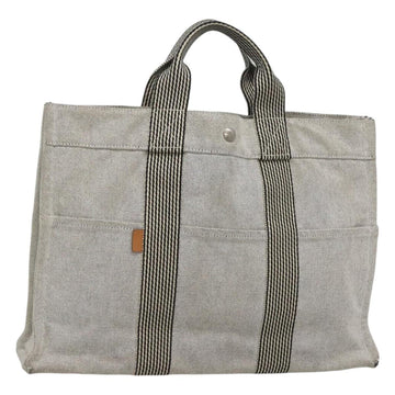 HERMES New Fourre Tout MM Hand Bag Canvas Gray Silver Auth bs25765