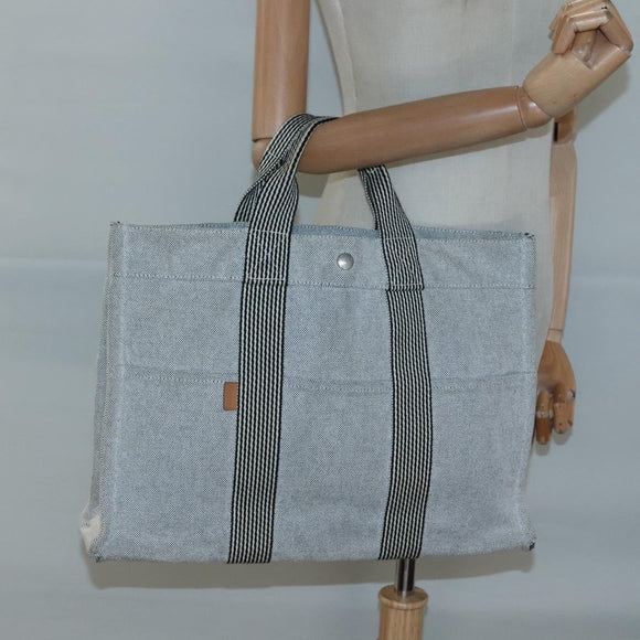 HERMES New Fourre Tout MM Hand Bag Canvas Gray Silver Auth bs25765