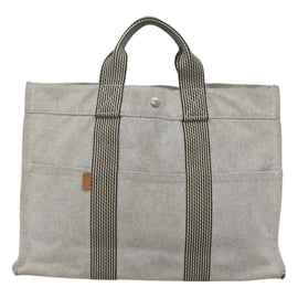HERMES New Fourre Tout MM Hand Bag Canvas Gray Silver Auth bs25765 - 0