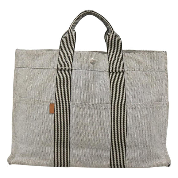 HERMES New Fourre Tout MM Hand Bag Canvas Gray Silver Auth bs25765