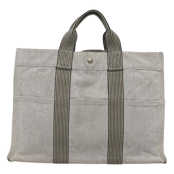 HERMES New Fourre Tout MM Hand Bag Canvas Gray Silver Auth bs25765