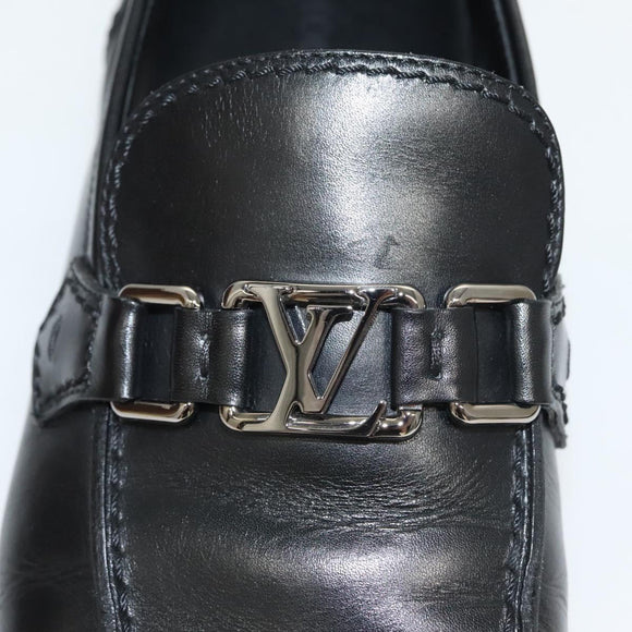 LOUIS VUITTON Driving Shoes Leather Black LV Auth bs25780