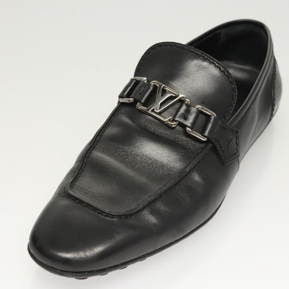 LOUIS VUITTON Driving Shoes Leather Black LV Auth bs25780
