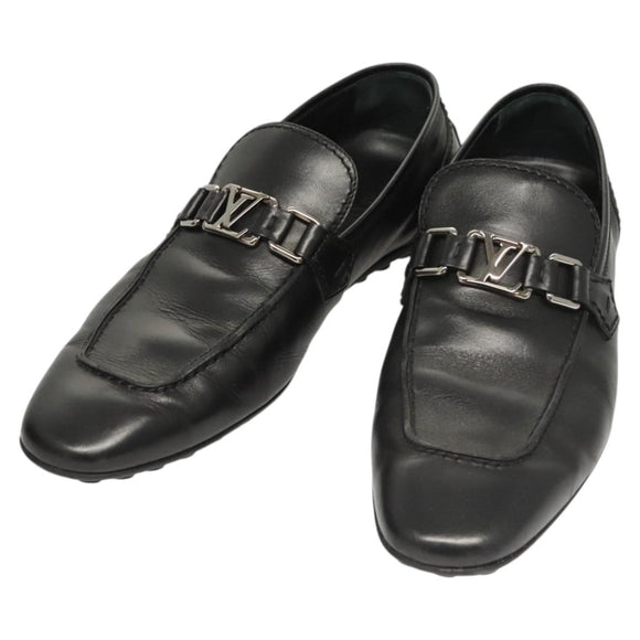 LOUIS VUITTON Driving Shoes Leather Black LV Auth bs25780