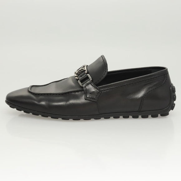 LOUIS VUITTON Driving Shoes Leather Black LV Auth bs25780