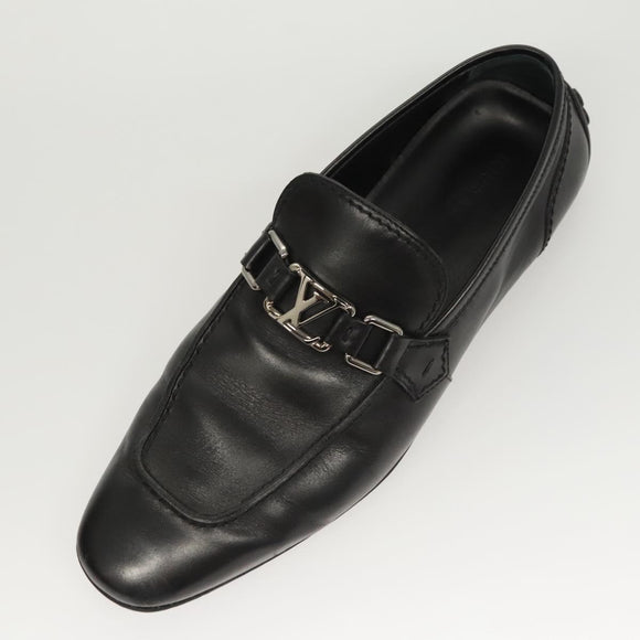 LOUIS VUITTON Driving Shoes Leather Black LV Auth bs25780
