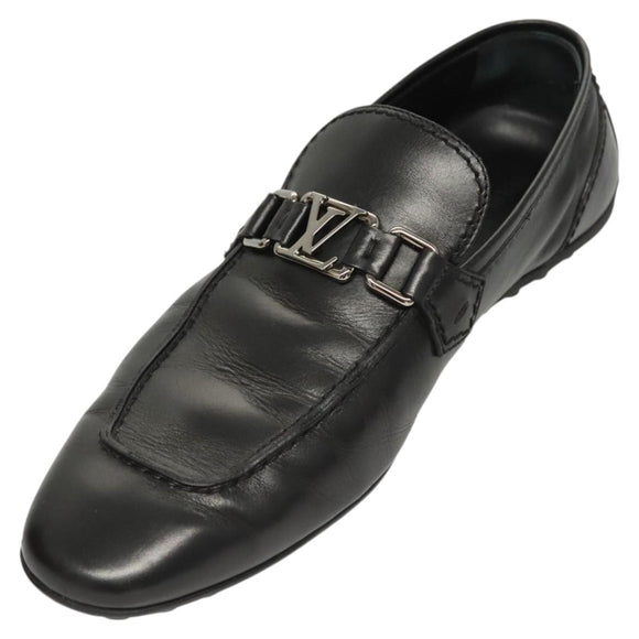 LOUIS VUITTON Driving Shoes Leather Black LV Auth bs25780