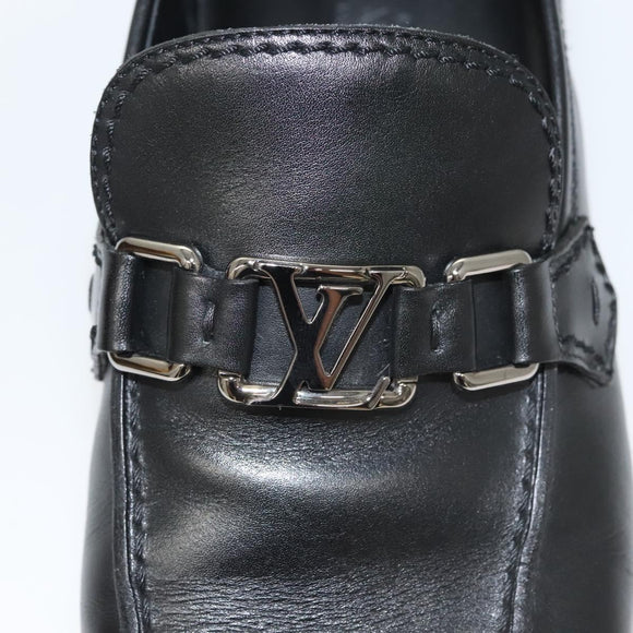 LOUIS VUITTON Driving Shoes Leather Black LV Auth bs25780