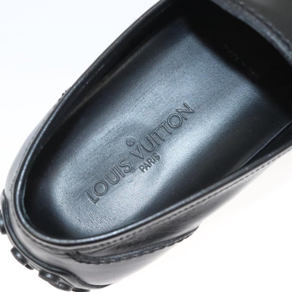 LOUIS VUITTON Driving Shoes Leather Black LV Auth bs25780