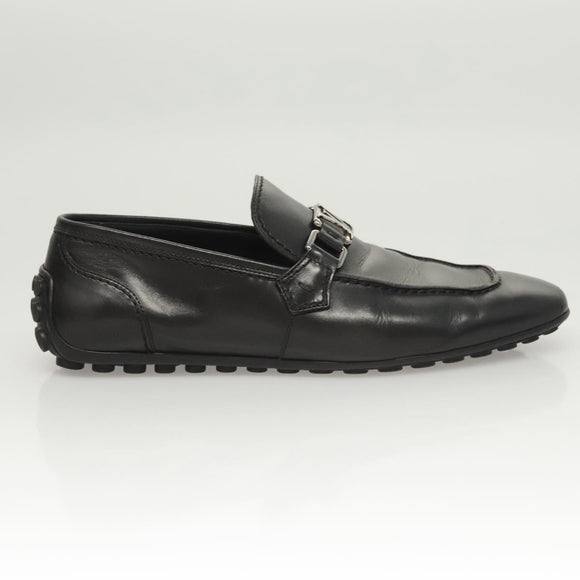 LOUIS VUITTON Driving Shoes Leather Black LV Auth bs25780