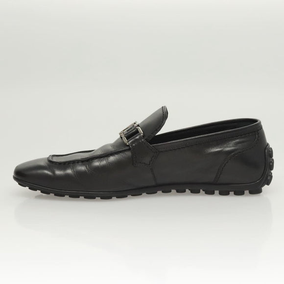 LOUIS VUITTON Driving Shoes Leather Black LV Auth bs25780