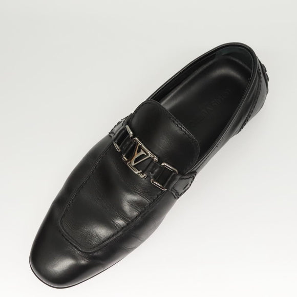 LOUIS VUITTON Driving Shoes Leather Black LV Auth bs25780