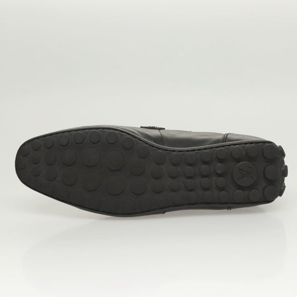 LOUIS VUITTON Driving Shoes Leather Black LV Auth bs25780