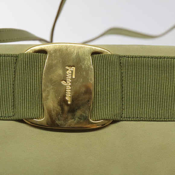 Salvatore Ferragamo Shoulder Bag Suede Green Gold Auth bs25782