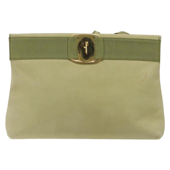 Salvatore Ferragamo Shoulder Bag Suede Green Gold Auth bs25782