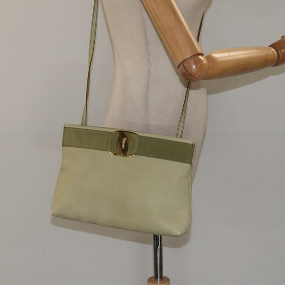 Salvatore Ferragamo Shoulder Bag Suede Green Gold Auth bs25782