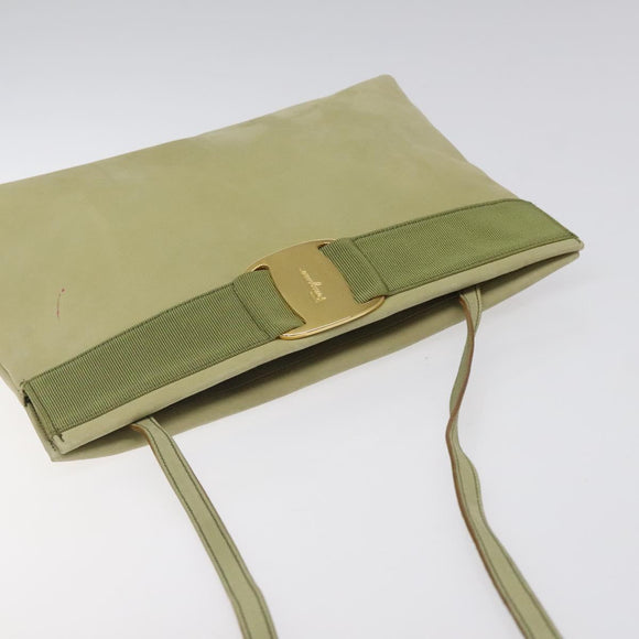 Salvatore Ferragamo Shoulder Bag Suede Green Gold Auth bs25782