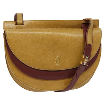 CARTIER Shoulder Bag Leather Yellow Gold Auth bs25792