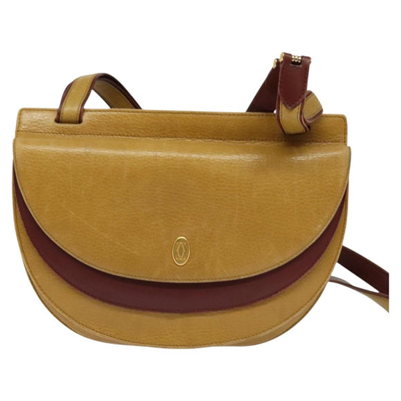 CARTIER Shoulder Bag Leather Yellow Gold Auth bs25792