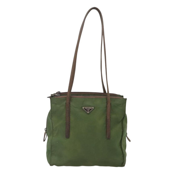 PRADA Shoulder Bag Nylon Green Silver Auth bs25797