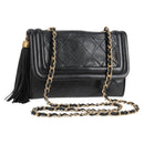 CHANEL Matelasse Chain Shoulder Bag Lamb Skin Black Gold CC Auth bs25799-1