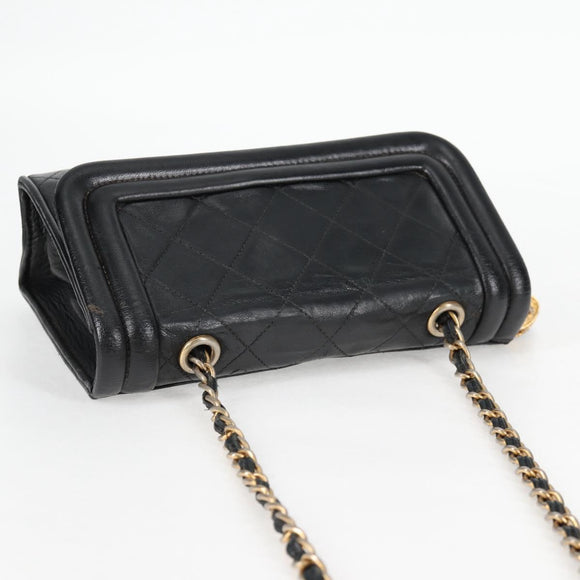 CHANEL Matelasse Chain Shoulder Bag Lamb Skin Black Gold CC Auth bs25799