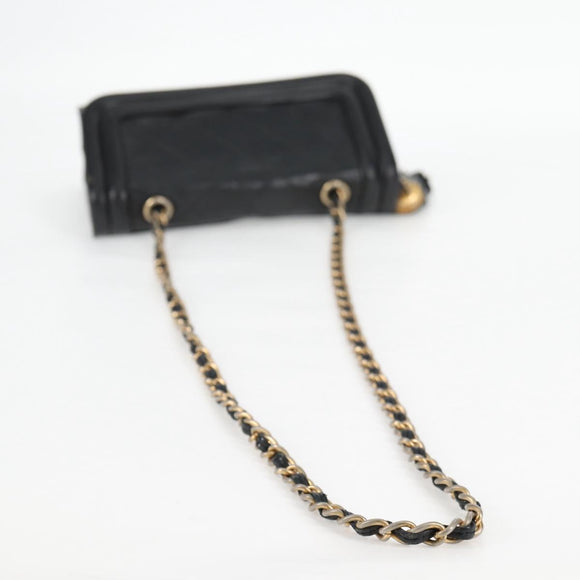 CHANEL Matelasse Chain Shoulder Bag Lamb Skin Black Gold CC Auth bs25799
