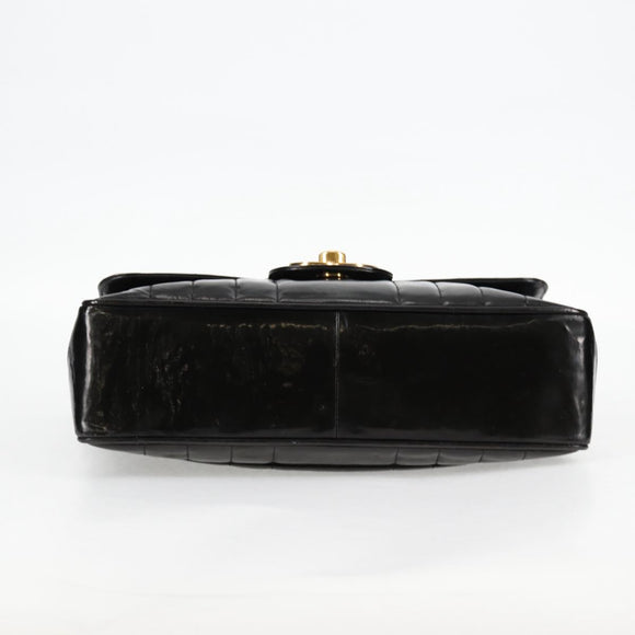 CHANEL Mademoiselle Chain Shoulder Bag Enamel Black Gold CC Auth bs25800