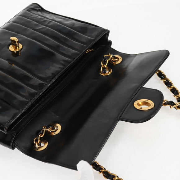 CHANEL Mademoiselle Chain Shoulder Bag Enamel Black Gold CC Auth bs25800