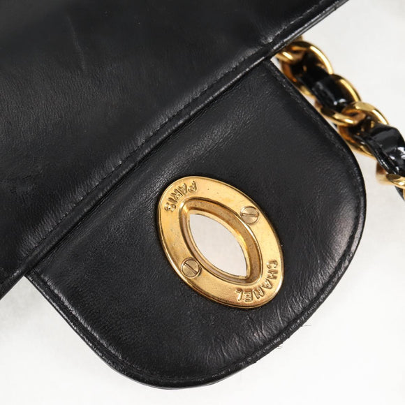 CHANEL Mademoiselle Chain Shoulder Bag Enamel Black Gold CC Auth bs25800
