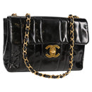 CHANEL Mademoiselle Chain Shoulder Bag Enamel Black Gold CC Auth bs25800-1