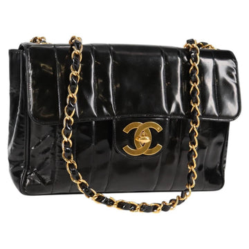 CHANEL Mademoiselle Chain Shoulder Bag Enamel Black Gold CC Auth bs25800