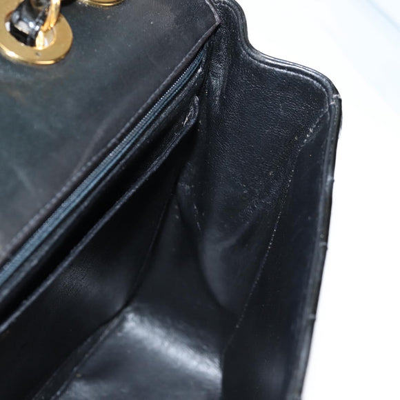 CHANEL Mademoiselle Chain Shoulder Bag Enamel Black Gold CC Auth bs25800