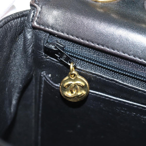 CHANEL Mademoiselle Chain Shoulder Bag Enamel Black Gold CC Auth bs25800