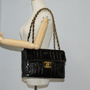 CHANEL Mademoiselle Chain Shoulder Bag Enamel Black Gold CC Auth bs25800-27