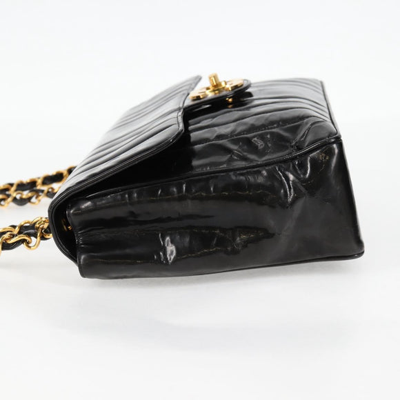CHANEL Mademoiselle Chain Shoulder Bag Enamel Black Gold CC Auth bs25800