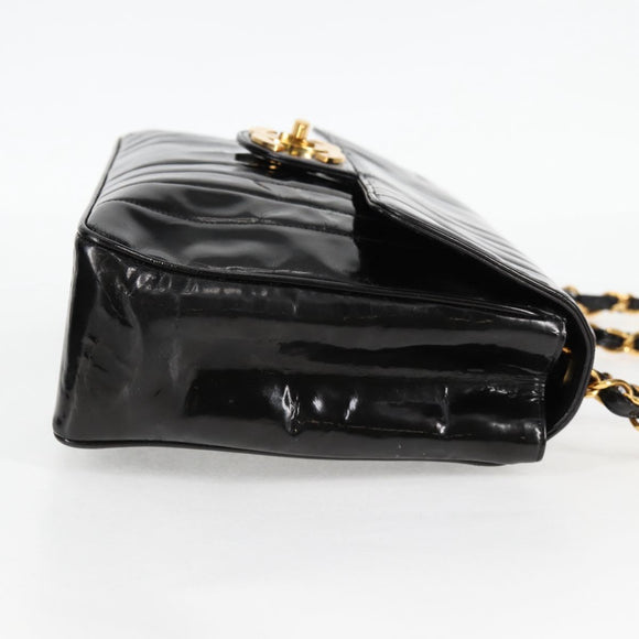 CHANEL Mademoiselle Chain Shoulder Bag Enamel Black Gold CC Auth bs25800