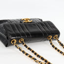 CHANEL Mademoiselle Chain Shoulder Bag Enamel Black Gold CC Auth bs25800-6