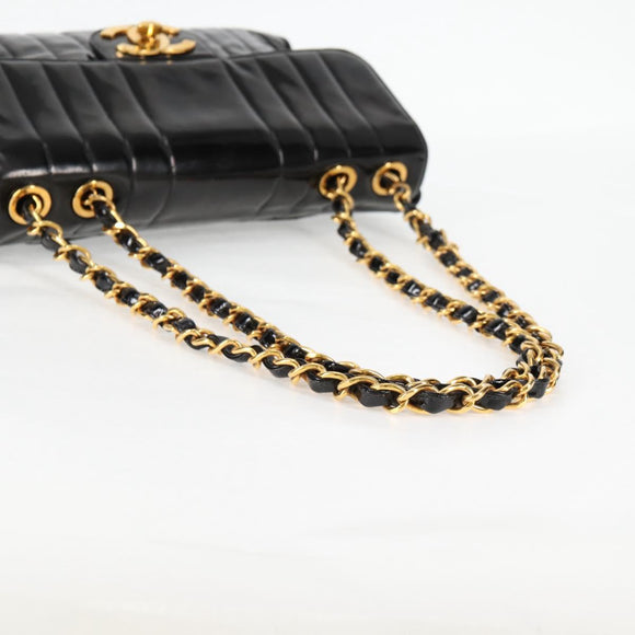CHANEL Mademoiselle Chain Shoulder Bag Enamel Black Gold CC Auth bs25800