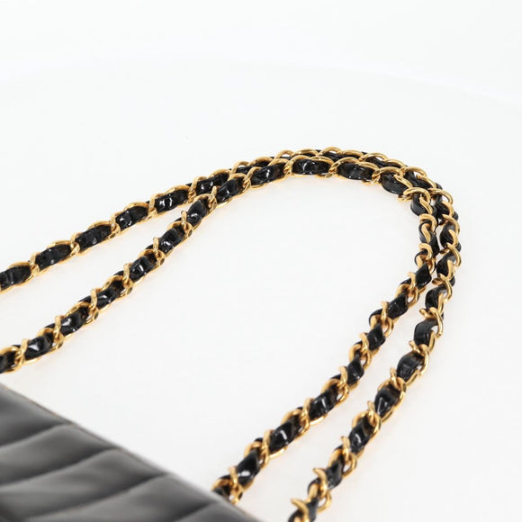CHANEL Mademoiselle Chain Shoulder Bag Enamel Black Gold CC Auth bs25800