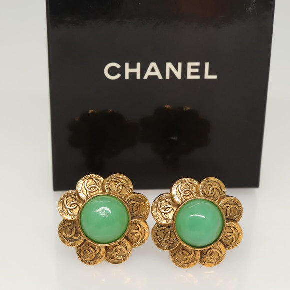 CHANEL Earring metal Gold CC Auth bs25806