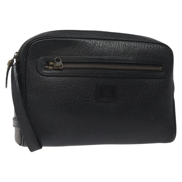Burberrys Clutch Bag Leather Black Auth bs25815