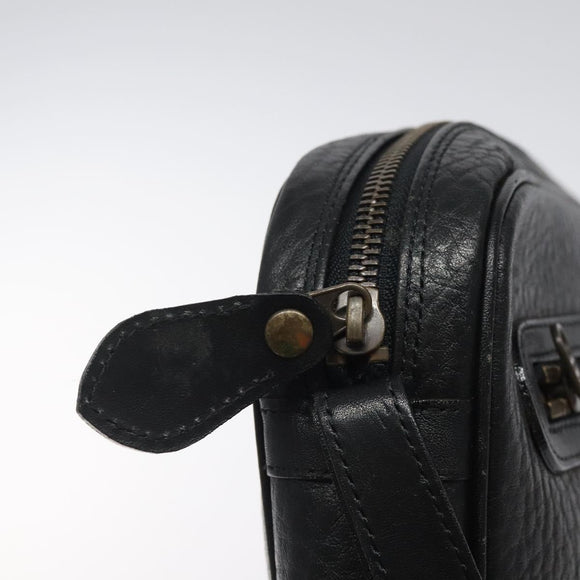 Burberrys Clutch Bag Leather Black Auth bs25815