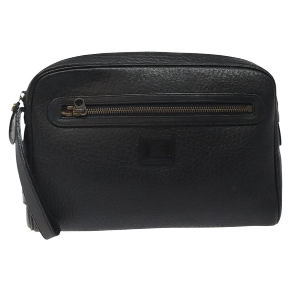 Burberrys Clutch Bag Leather Black Auth bs25815