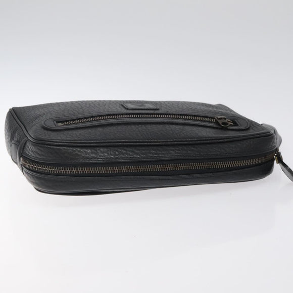 Burberrys Clutch Bag Leather Black Auth bs25815