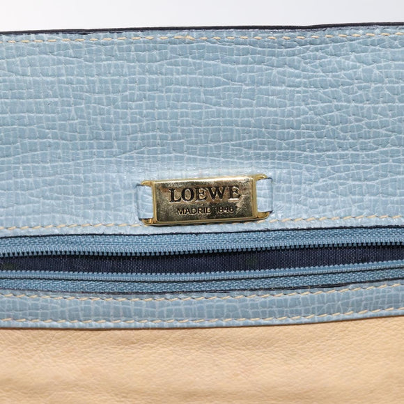 LOEWE Clutch Bag Leather Light Blue Gold Auth bs25818
