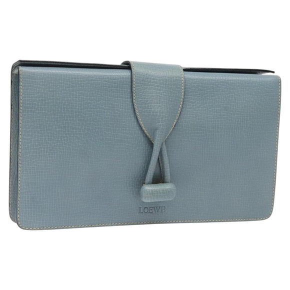 LOEWE Clutch Bag Leather Light Blue Gold Auth bs25818