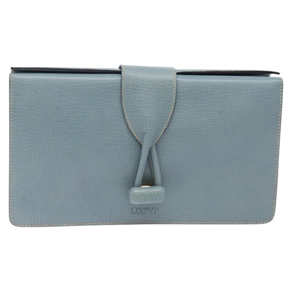 LOEWE Clutch Bag Leather Light Blue Gold Auth bs25818
