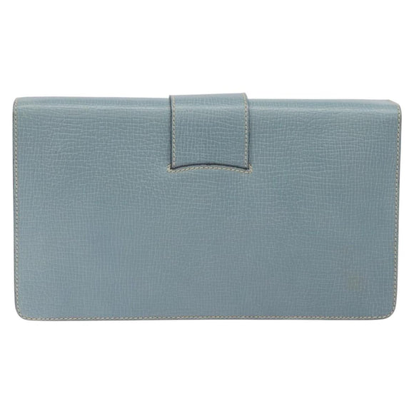 LOEWE Clutch Bag Leather Light Blue Gold Auth bs25818