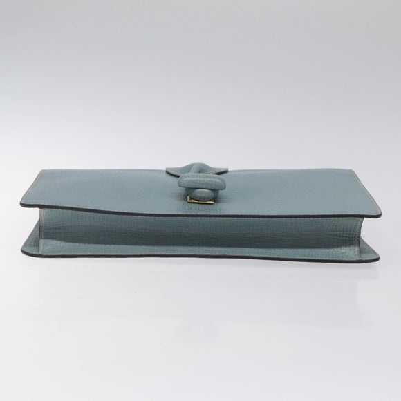 LOEWE Clutch Bag Leather Light Blue Gold Auth bs25818